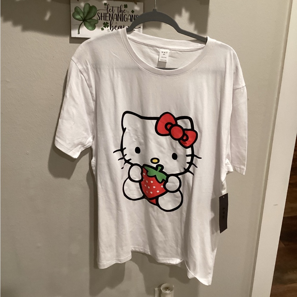 NWT - Hello Kitty White Tee with Red Bow and Strawberry - Sz 2x!!!
